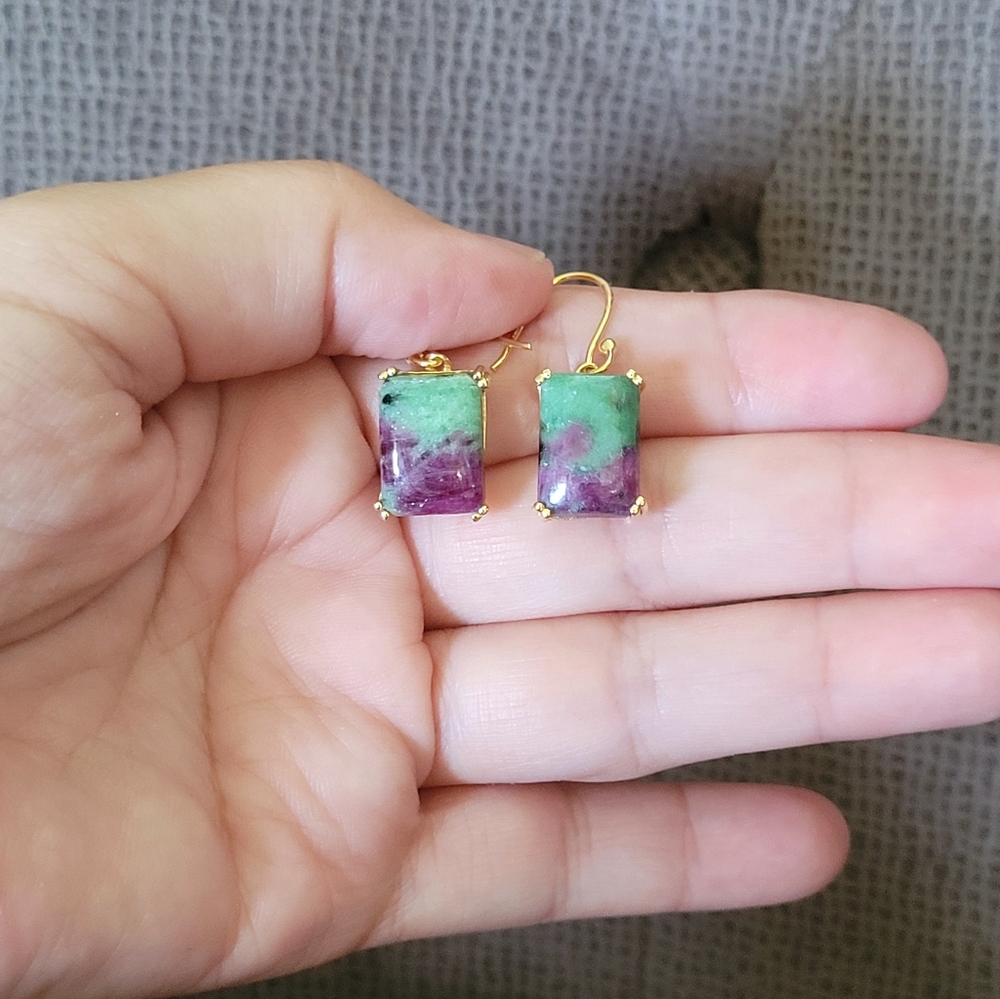 Shivam Rectangular Ruby Ziosite  Earrings - Picture 7 of 15